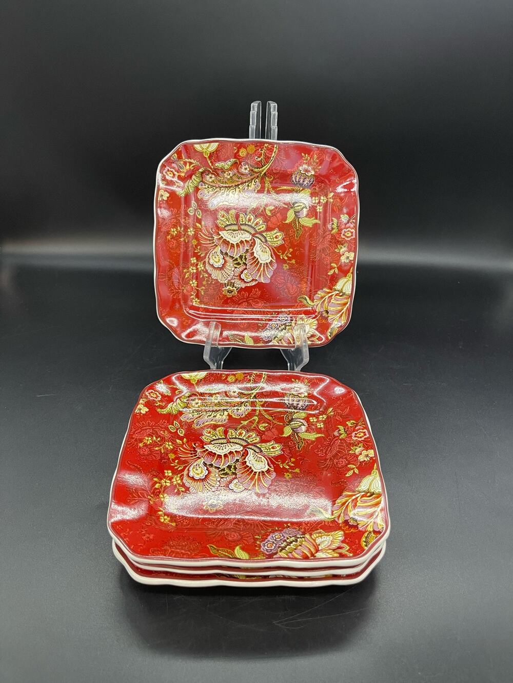 222 Fifth Gabriel Red Set of 4 Bread Plates 6.25”